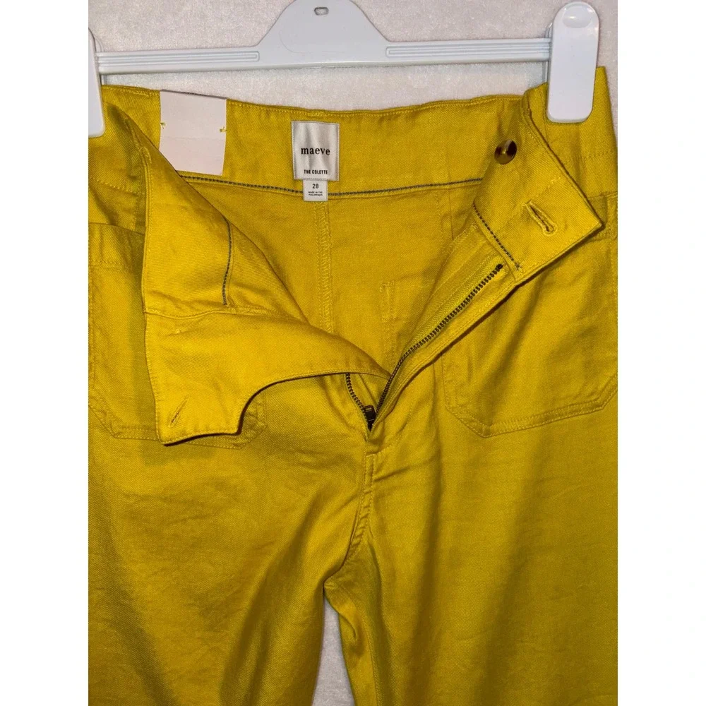 Maeve The Colette Wide Leg Cropped Pants Limelight Yellow Size 28 NWT - Picture 7 of 10